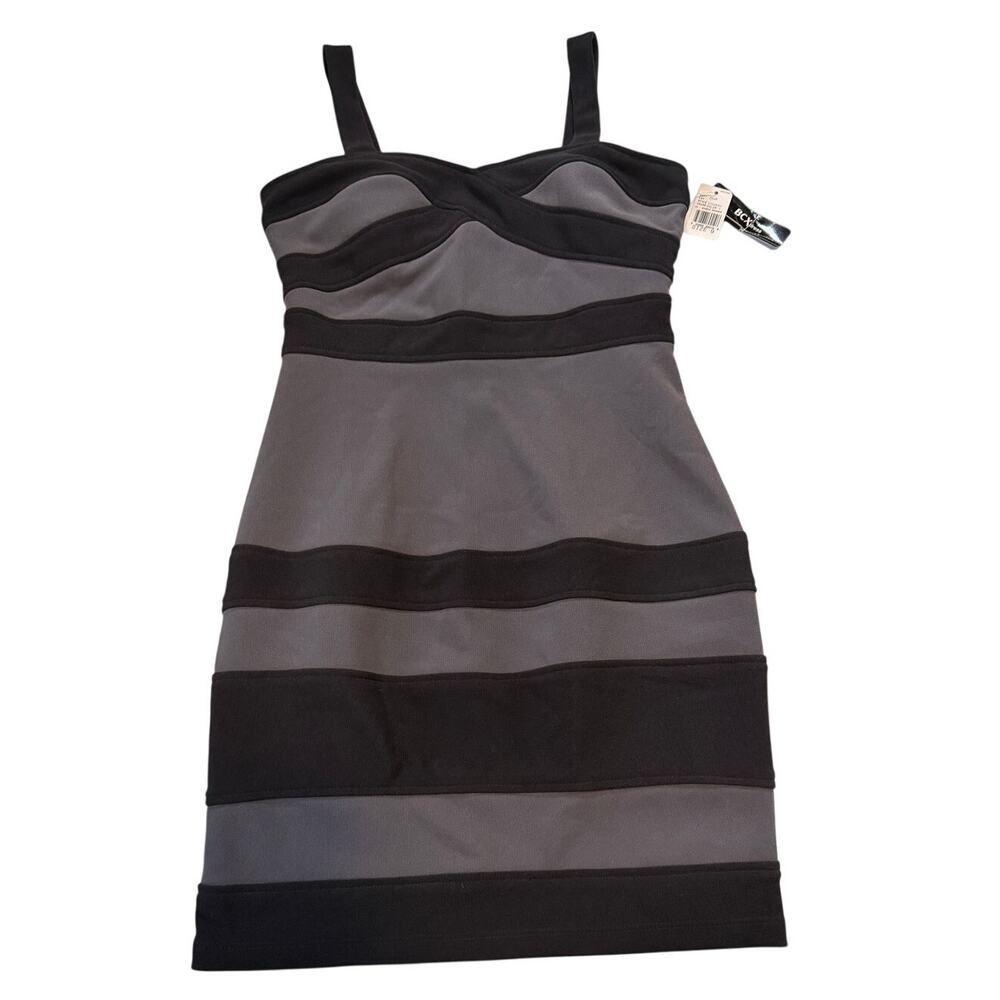 BCX Dress Size 9 Black Gray Colorblock Bodycon Bandage Mini Dress NWT